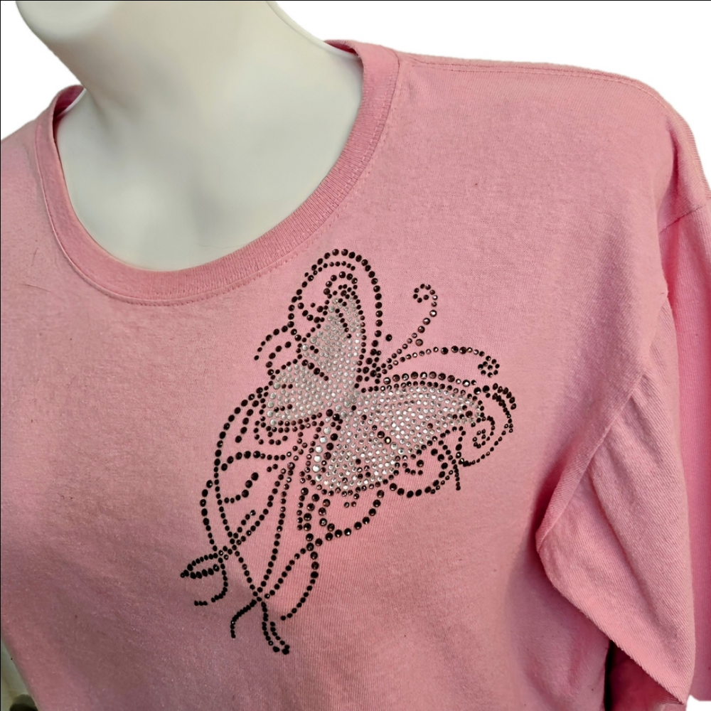 Pink Butterfly Embellished Long Sleeve T-shirt/ Blouse - NWOT